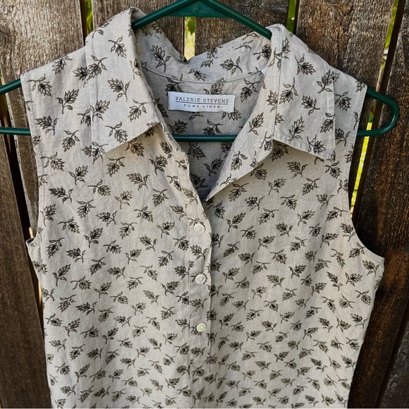 Valerie Stevens Pure Linen Floral Sleeveless Partial Button Dress Beige Sz M - Picture 4 of 15